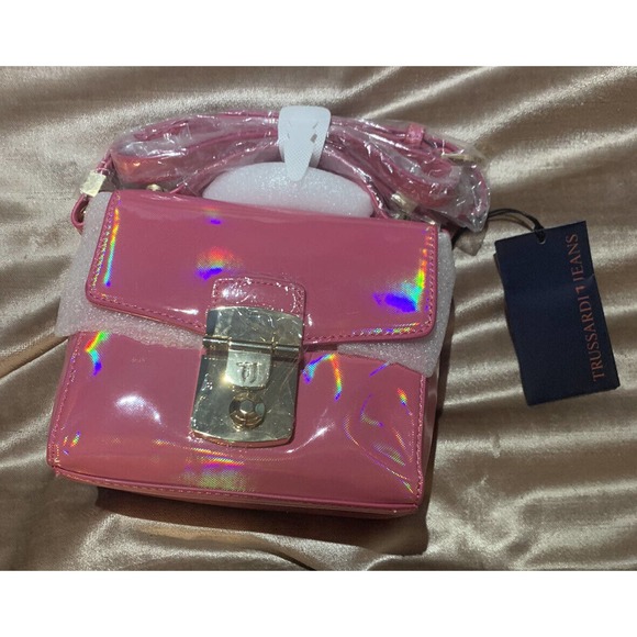 TRUSSARDI JEANS Linea Levanto Crossbody Bag w/ Dust Bag BARBIE PINK ~ NWT - Picture 1 of 7